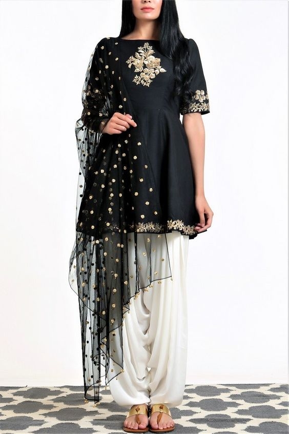 Buy Black And White Color Patiala Suit Online on Fresh Look Fashion