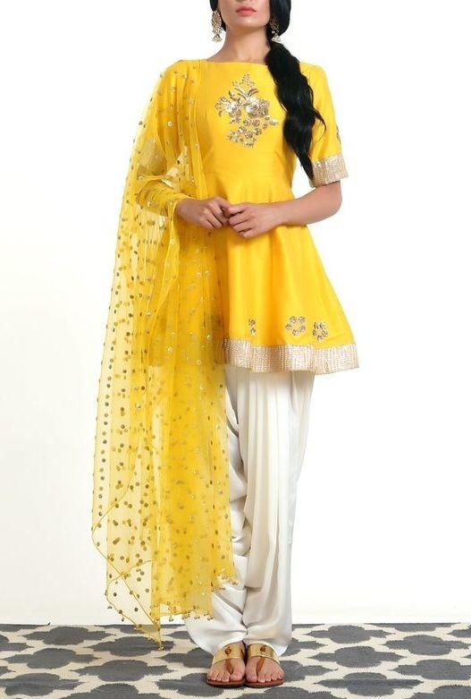 yellow and white patiala suit