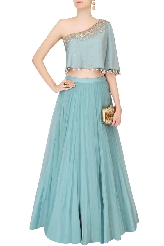 Buy Pastel Blue Color Crop Top Skirt Online on Fresh Look Fashion