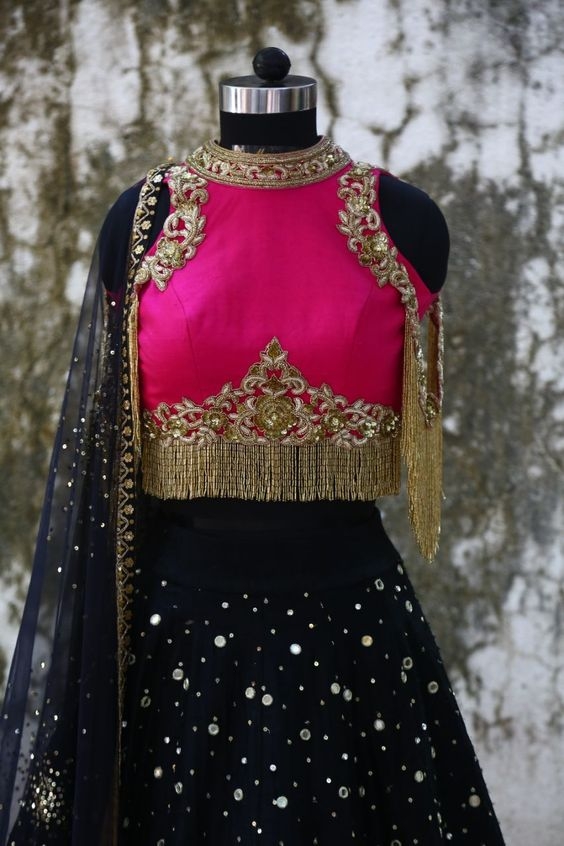 Buy Glorious Black Mirror Work Net Party Wear Lehenga Choli From Ethnic Plus