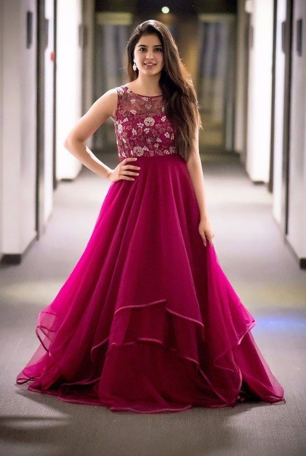 Buy Dark Pink Glitter Printed Insta Saree Dress Online - W for Woman