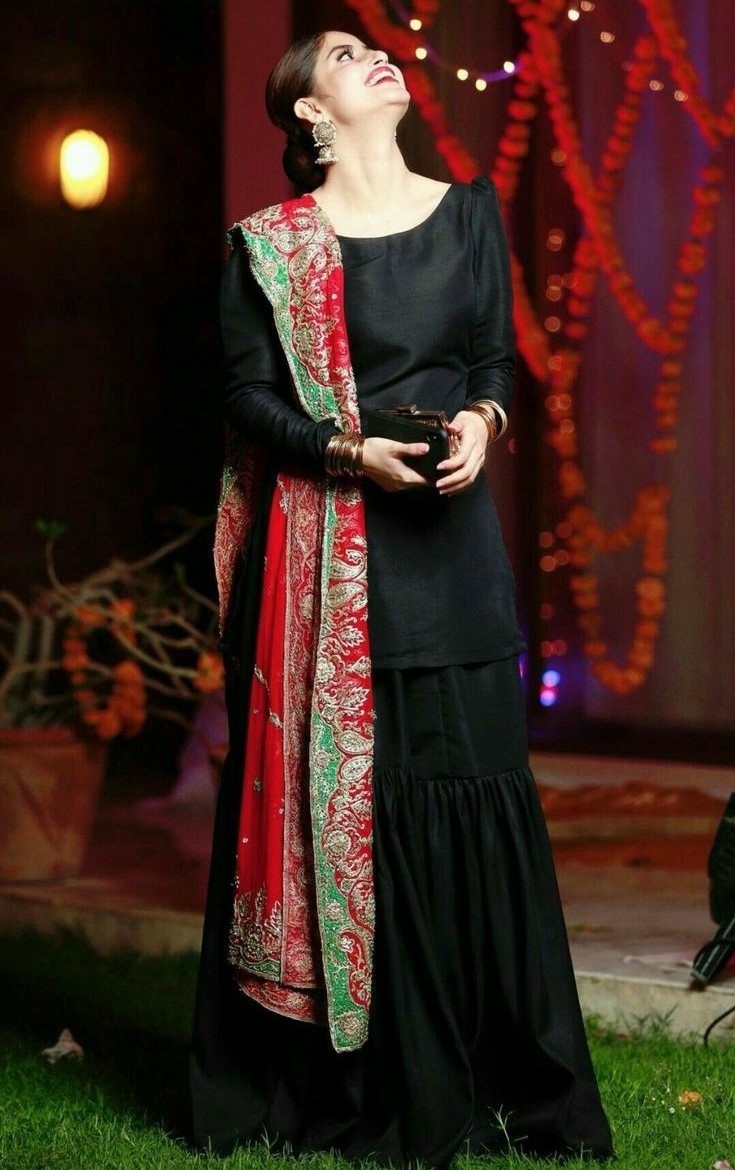 red and black sharara suit