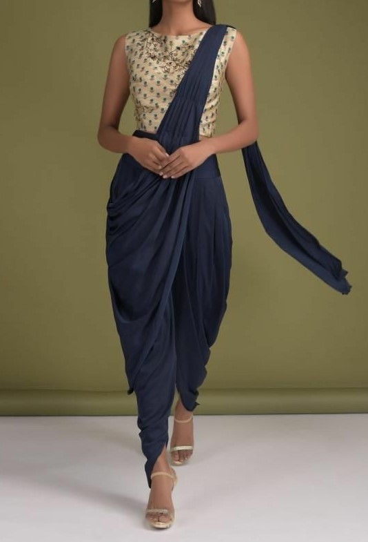 Buy Blue Embellished Georgette Dhoti Saree Online at Rs.1199 | Libas