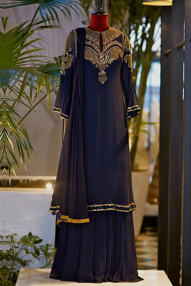 Buy Navy Blue Color Plazo Suit Online on Fresh Look Fashion