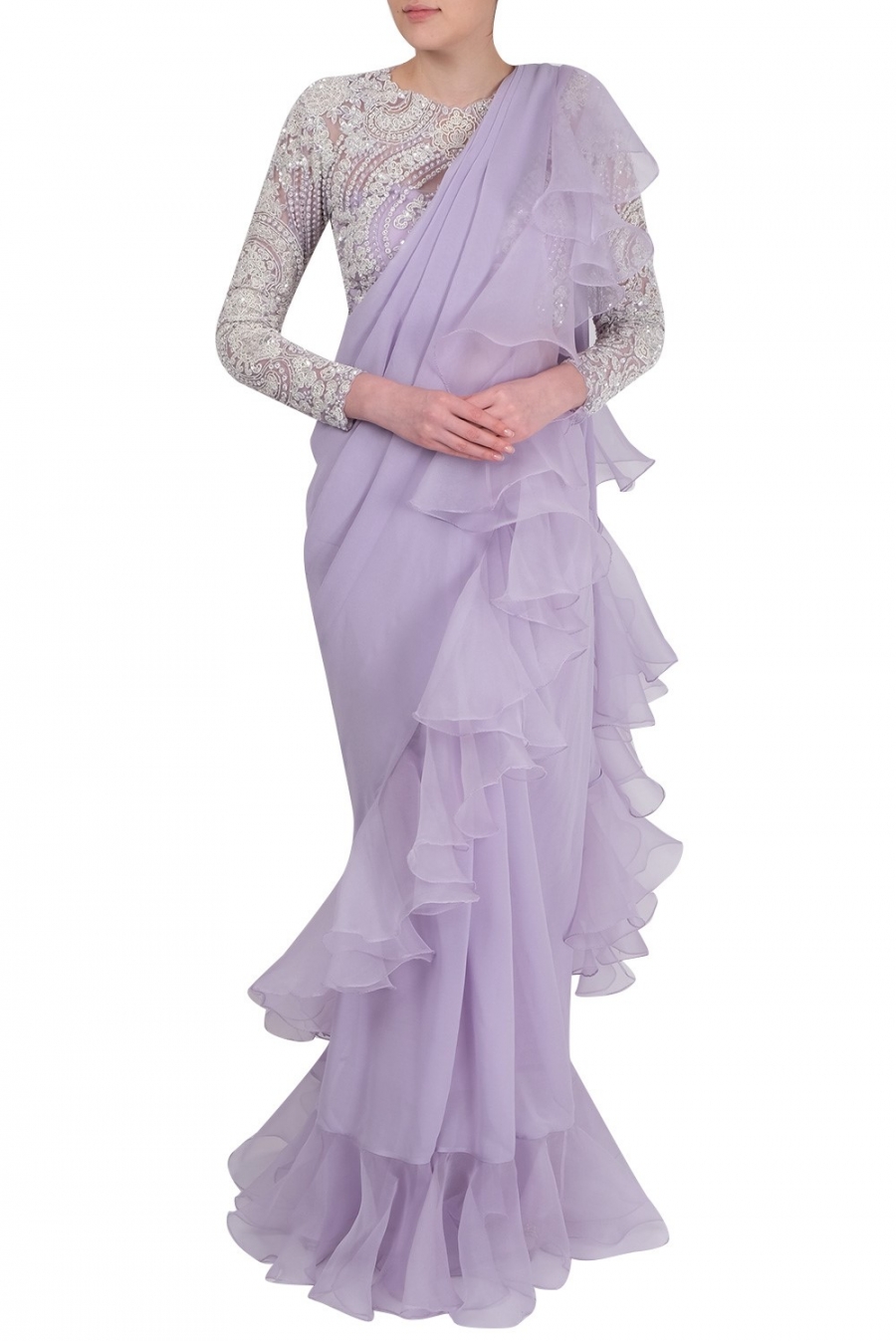 Buy Light Purple Color Ruffle Saree Online on Fresh Look Fashion