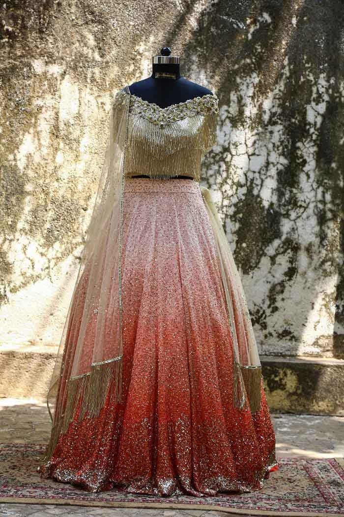 A depiction of timeless elegance in our modern monochromatic peach lehenga,  graced with the most enchanting silver-accentuated embroidere... | Instagram