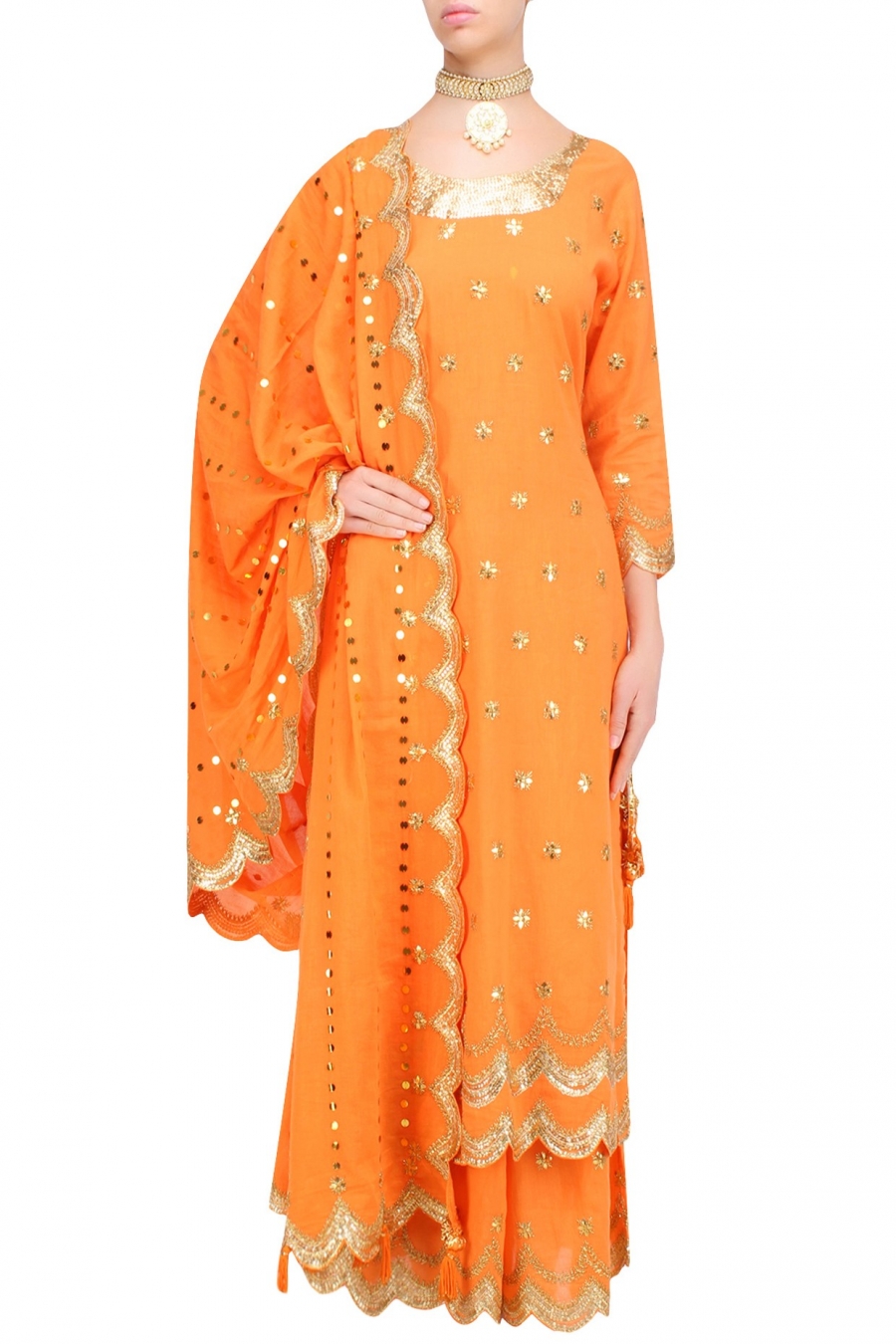 Orange Color Plazo Suit