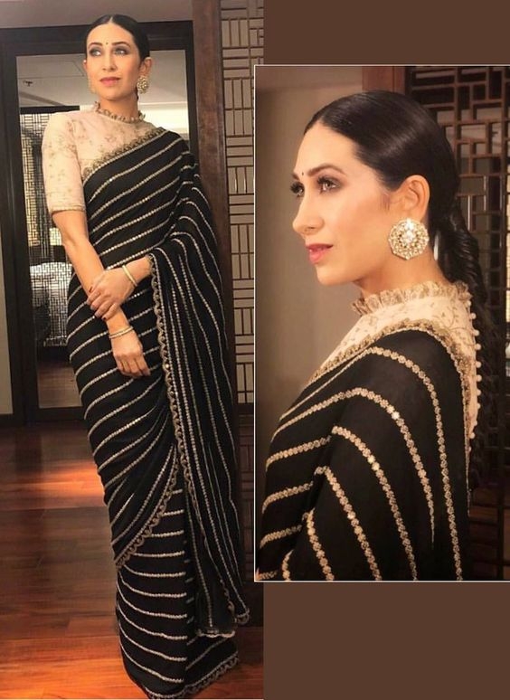 Buy Black And Golden Color Saree Online on Fresh Look Fashion