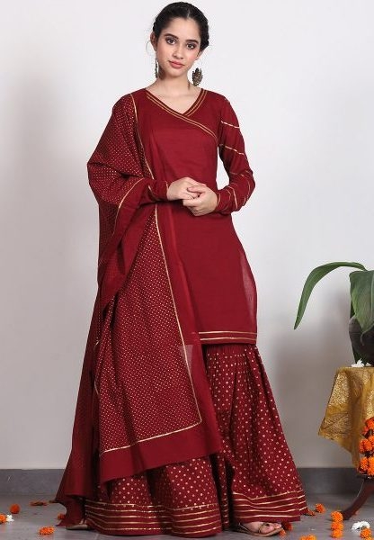 Buy Maroon Color Sharara Suit Online on Fresh Look Fashion