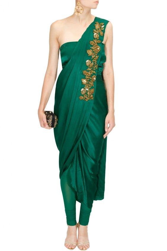 Amoha Trendz 1015950-D Green Full Stitched Imported Lycra Saree