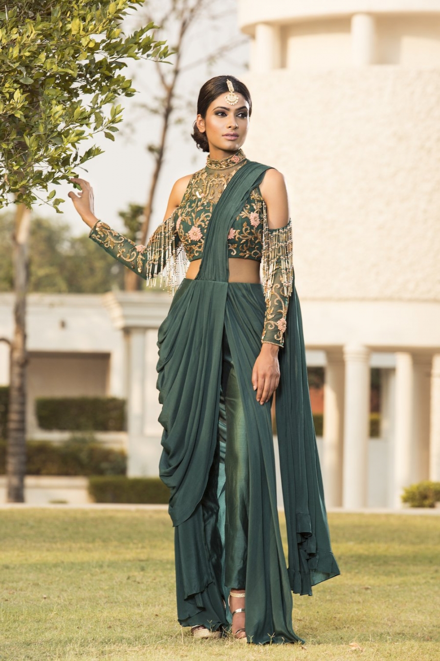 Mint Green Embroidered Dhoti Saree | Embellished blouse, Dhoti saree, Saree