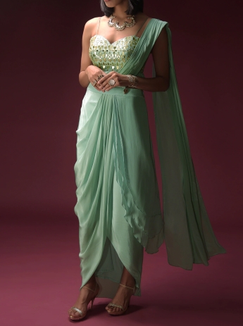 Pastel Green Stitched Dhoti Saree