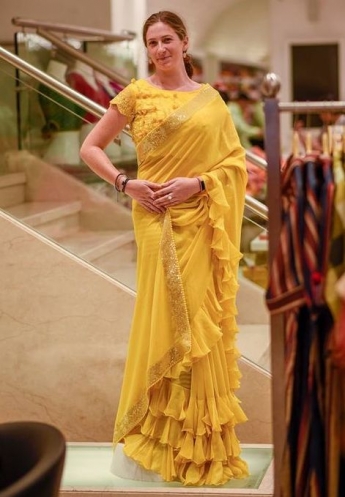 Yellow Color Ruffle Saree