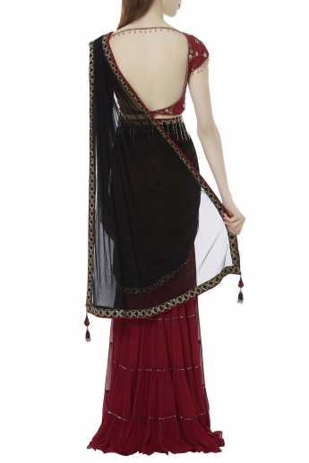 Red And Black Color Lehenga Saree