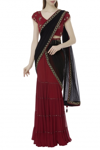 Buy Beautiful Soft Cotton Black and Red Narayanpet Lehenga Half Saree With  Wide Border Online in India - Etsy