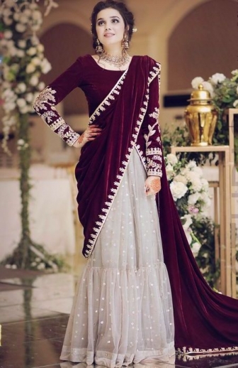 Charming Maroon Heavy Sequins Jaal Embroidered | Set Of 3 Pieces