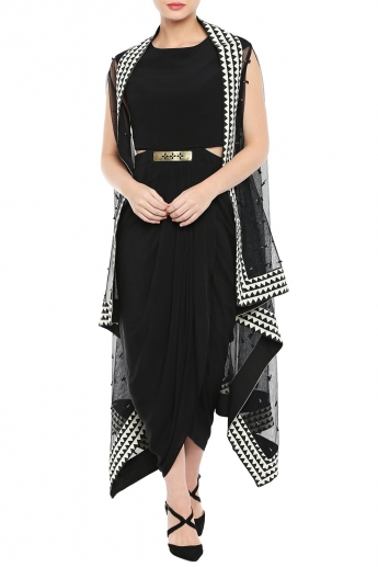 Black And White Color Dhoti Dress