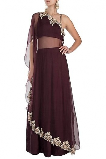 Sangria Embroidered Sari Gown With Cape | Mehak Murpana Label