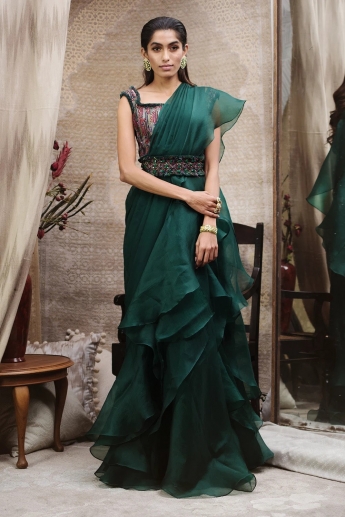 Green Color Ruffle Saree