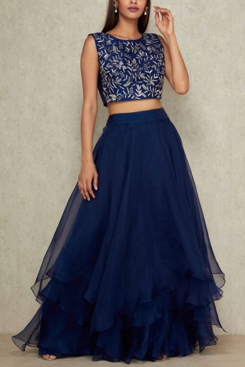 Blue Color Crop Top Skirt