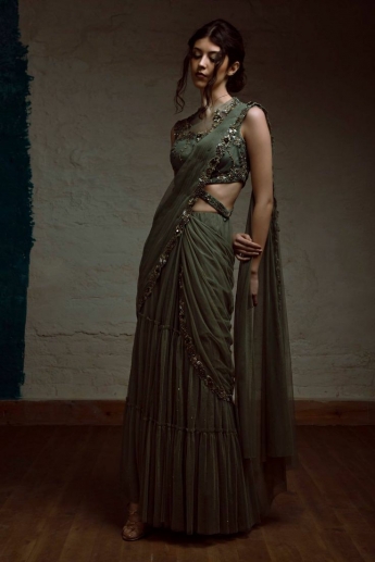 Dark Green Color Lehenga Saree