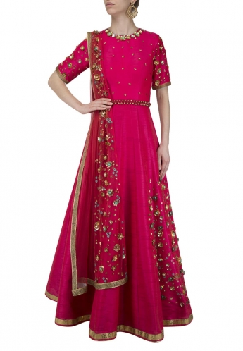 Red Color Long Dress With Dupatta