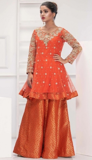 Orange Color Plazo Suit