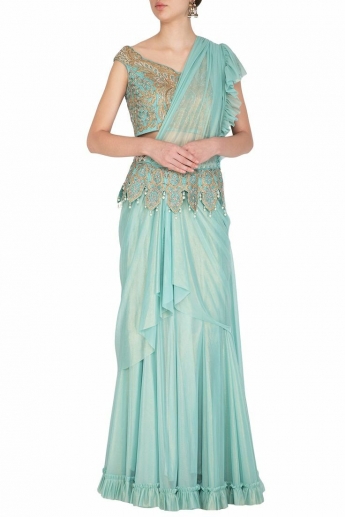 Pastel Blue Saree Gown