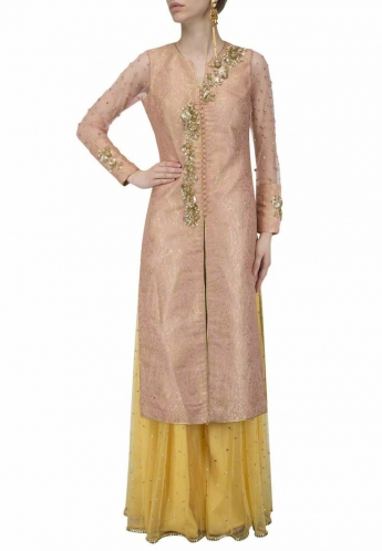 Rosy Brown And Yellow Color Plazo Suit