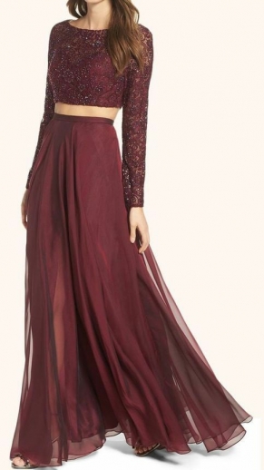 Maroon Color Crop Top Skirt