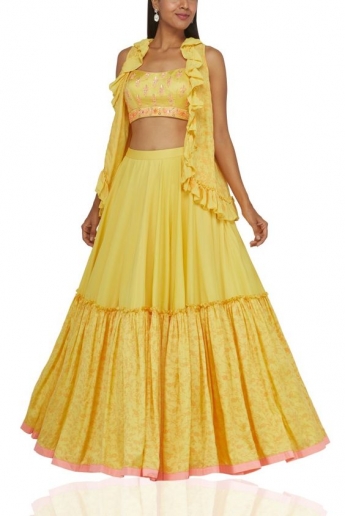 Yellow Color Crop Top Skirt