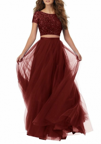 Red Color Crop Top Skirt