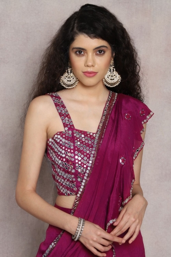 Maroon Color Pre Drape Ruffle Saree