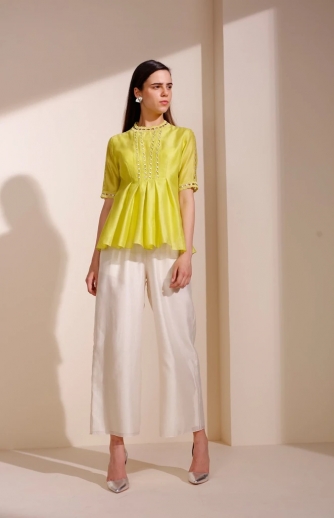 Yellow And White Color Plazo Dress