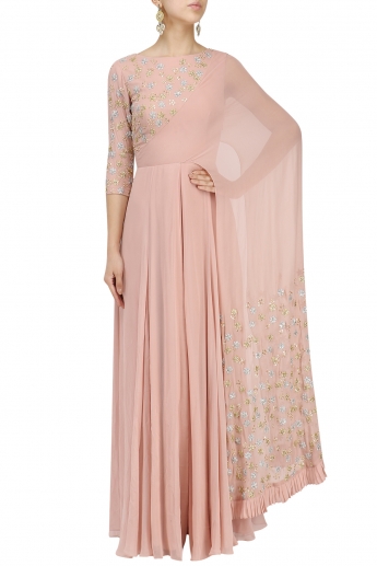 Light Pink Color Cape Dress