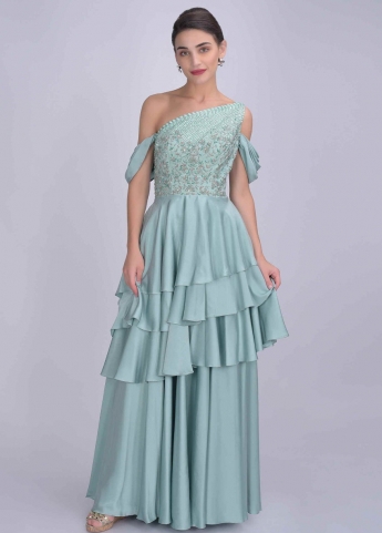 Blue Color Ruffle Gown