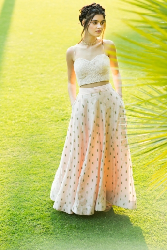 Light Peach Color Crop Top And Skirt