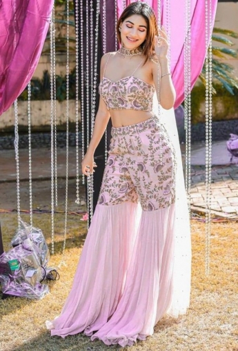 Pink Color Crop Top And Sharara