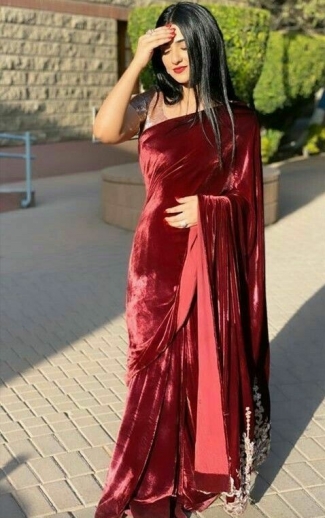 Red Color Velvet Saree