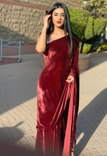 Red Color Velvet Saree