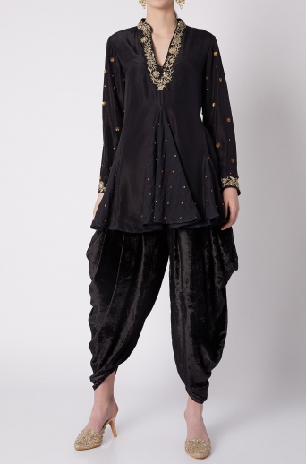 Black Color Peplum Kurta And Dhoti Salwar