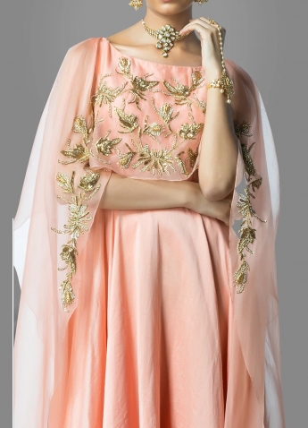 Peach Cape Anarkali Suit