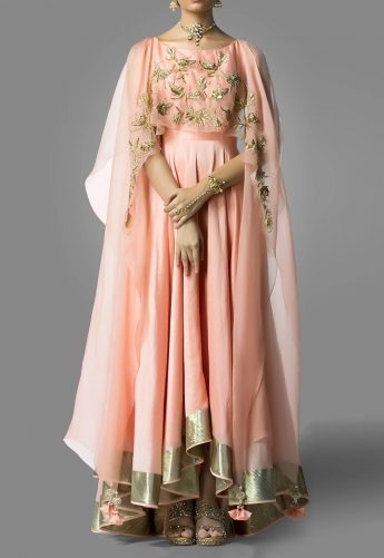 Peach Cape Anarkali Suit