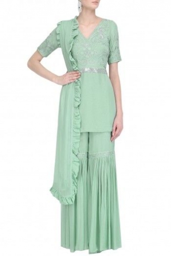 Pastel Green Color Sharara Suit