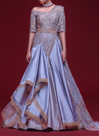 Pastel Blue Saree Gown