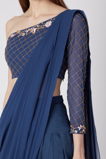 Blue Dhoti Pant Saree