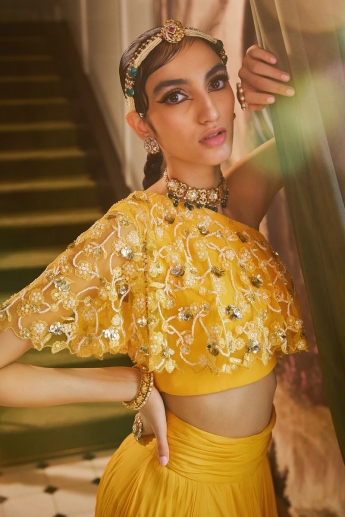 Yellow Crop Top And Skirt Lehenga