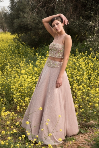 Misty Rose Crop Top And Skirt Lehenga