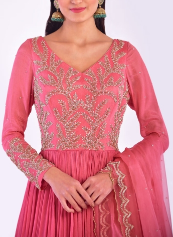 Pink Long Gown With Dupatta