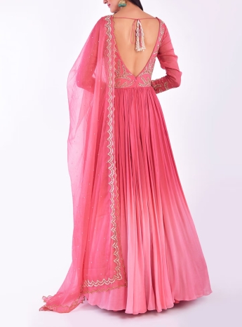 Pink Long Gown With Dupatta